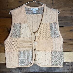 Sandy Starkman Vest Medium Women‎ Vintage Cableknit Toggle Button Patchwork Boho